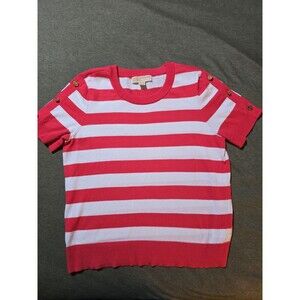 Michael Kors Striped Short Sleeve Shirt Red and White, Large